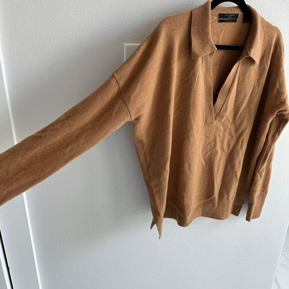 ALLSAINTS Ollar Cashmere Polo sweater camel color size medium - Picture 4 of 9
